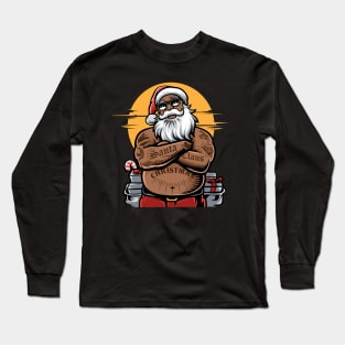 Awesome Tattooed Black Santa Illustration Long Sleeve T-Shirt